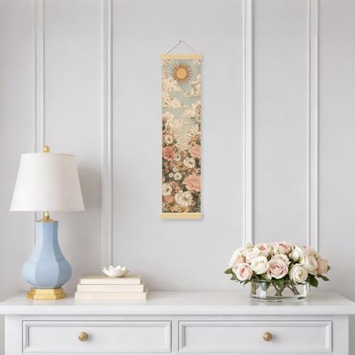 Sun Floral Porch Decor Banner, 31.5 x 7.8 Inch Canvas Hanging Banner with Wooden Rods, Cloud Garden Wall Accent for Entryway, Patio, Living Room, Indoor Outdoor Display - Image 5