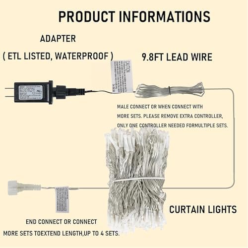 Dazzle Bright 300 LED Curtain String Lights, Christmas Fairy Lights for Bedroom with 8 Lighting Modes, Connectable Waterproof Window Lights Party Wedding Garden Wall Decor, Multi-Colored - Image 5