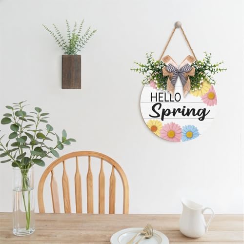Spring Daisy Door Wrath for Home Decorations Colorful Floral Door Sign Hello Spring Welcome Hanging Door Hanger for Outdoor Porch Wall Decor - Image 4