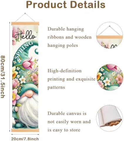Hello Spring Porch Banner, Watercolor Tulip and Green Hat Gnome Hanging Door Banner, Seasonal Banners, Indoor Outdoor Home Farmhouse Rustic Decor, Wall Hanging Decor Party Supplies - Image 2