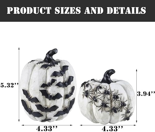 FESTGLOX Black and White Pumpkins with Bats for Halloween Indoor Decor - Image 5