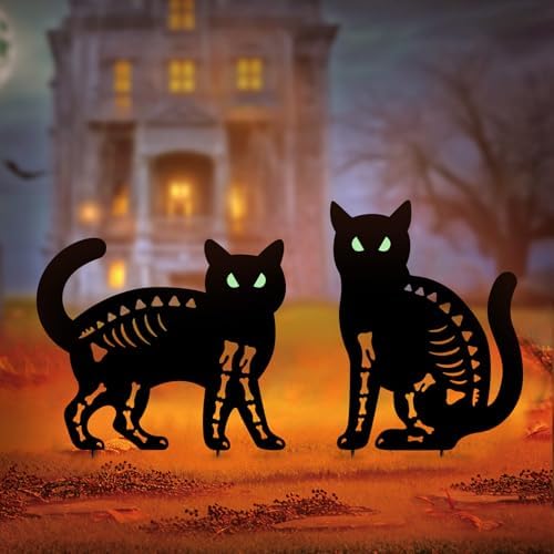 Halloween Decorations Outdoor,2 Pack Spooky Metal Black Cat Garden Stakes by HomeGardenDecorations
