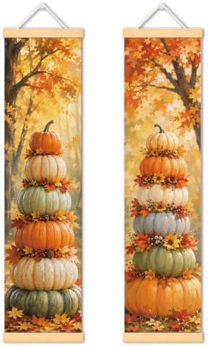 Autumn Pumpkin Door Banner Set of 2, Fall Porch Wall Hanging Decor for Home by Unknown