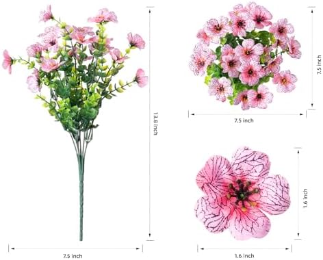 Daisy Artificial Flowers for Outdoors Decor, 12 Bundles Faux Daisy with Eucalyptus Fake Plants Greenery UV Resistant Look Real Colorful Faux Flowers for Outside Planter Porch Patio Yard Gardens, Pink - Image 6