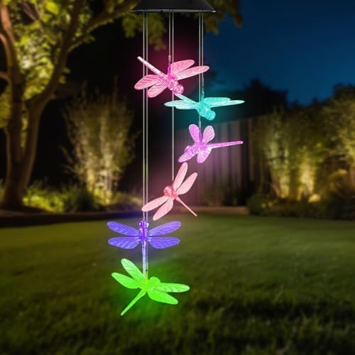Solar Wind Chimes for Outside,Dragonfly Solar Hanging Lights Outdoor,Dragonfly Gifts for Women,Waterproof Outdoor Solar Powered Lights for Garden Patio Yard Home Decor - Image 4