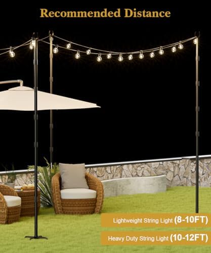 10Ft String Light Poles for Grass & Soil, Outdoor Light Stand with 5-Prong Fork Base, Heavy-Duty Metal Poles for Backyard, Garden & Patio Party Lighting, Rustproof & Adjustable, 2 Pack - Image 5