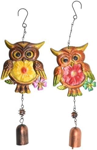 VIKKSAER 2 PCS Metal Owl Wind Chimes Colorful Decorative Hanging Ornaments for Indoor and Outdoor Ideal for Gardens Patios and Home Decor by VIKKSAER