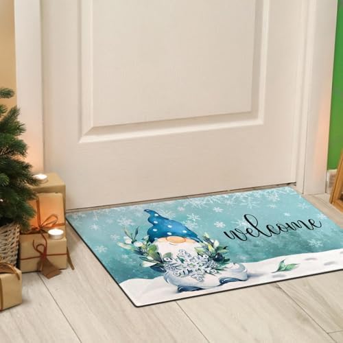 Winter Door Mat Outdoor Front for Door,Gnome Snowflakes Snow Welcome Doormat,Christmas Xmas Holiday Floor Rug for Porch Entrance Farmhouse Decor 30" x 17" - Image 6