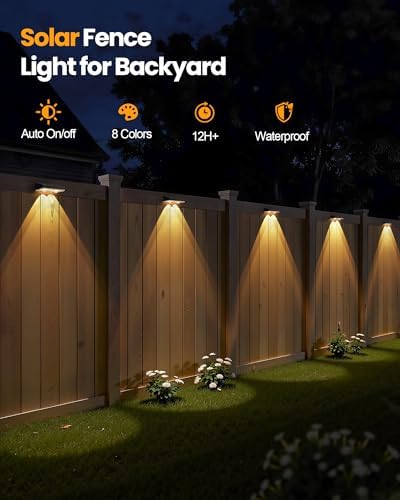 Bridika Solar Fence Lights Outdoor Waterproof, 12 Pack Fence Light Solar Powered with Bright Lens LED, Warm White, Cool White and RGB Color Glow, Solar Lights for Deck, Wall, Patio & Backyard Black - Image 4