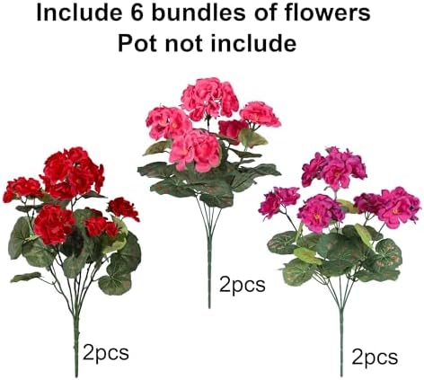 Artificial Geranium Fake Flowers for Outdoors Decoration, 6 Bundles Silk Geraniums Flower UV Resistant Look Real Faux Plants for Front Door Garden Porch Planter Patio Balcony Yard Indoor Home, Mix - Image 5