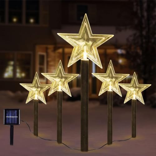 Christmas Decorations Outdoor, Solar Stars Pathway Lights, 5 PCS - Image 3