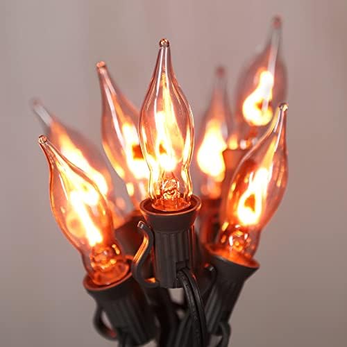 PASUTO Halloween Lights Indoor Flickering Flame String Lights with 10 Pack Clear C7 Flame Light Bulbs, 12.8Ft Flame String Lights for Fall Decor Halloween Decorations Outdoor Home Party Lights by PASUTO