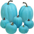 Winlyn 7 Pcs Assorted Artificial Teal Blue Pumpkins Halloween Faux Coastal Decorative Foam Pumpkins for Fall Baby Shower Thanksgiving Halloween Table Centerpiece Shelf Mantel Décor by Winlyn