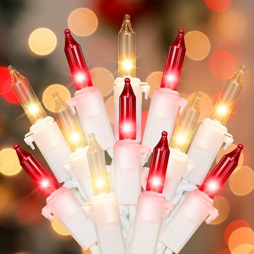 Hopolon Red and Clear Christmas Light, 2PACK Total 100Count 26FT,White Wire by Hopolon