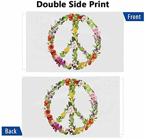 Yekiua Floral Peace Sign Flag 3X5 Ft Outdoor Vintage Watercolor Flowers Premium Strongest Longest Lasting Flag Vivid Color With Brass Grommets Colorful - Image 3
