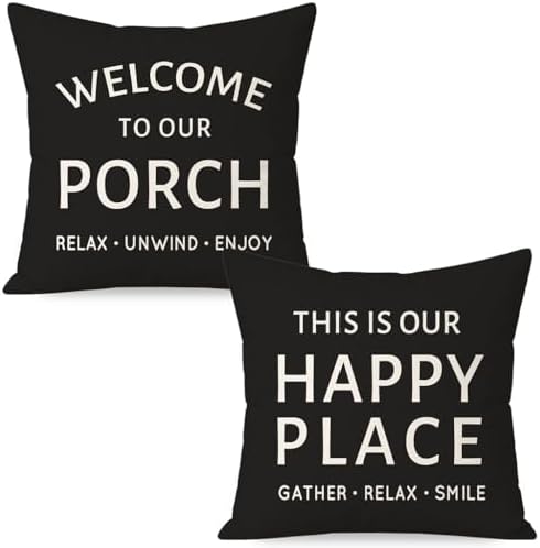 Outdoor Decorative Throw Pillow Covers 20x20 Inch Set of 2, Black by HERHOME