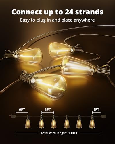 VIPAR Outdoor Lights,100FT ST38 Patio String Lights Waterproof for Outside - Image 5