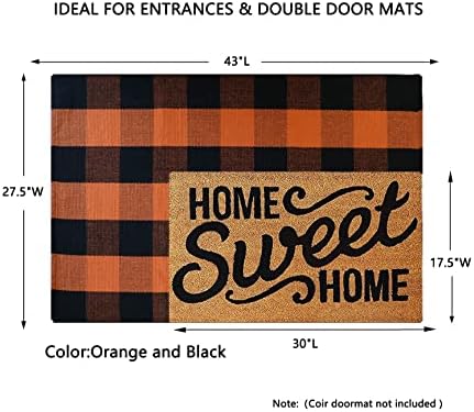MUBIN Fall Decor Cotton Buffalo Plaid Rug, 27.5x43 Orange Black Outdoor Rug Front Door Decorative Mat, Washable Halloween Doormat Foldable Area Rug Layered Door Mats Rug for Front Porch, Entryway - Image 2