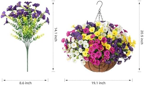 Ivydale Artificial Faux Hanging Plants Flowers Basket for Fall Outdoors Decoration, Fake Silk Colorful Morning Glory with Eucalyptus Look Real UV Resistant for Outside Porch Patio Balcony Garden Home - Image 6