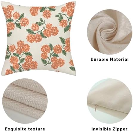Fall Burnt Orange Pillow Covers 24x24 Inch 2 Pcs Green Hydrangea Flower Decor Throw Pillows Vintage Floral Seasonal Autumn Outdoor Decoration Pillowcase Linen Cushion Cover for Couch Sofa - Image 7