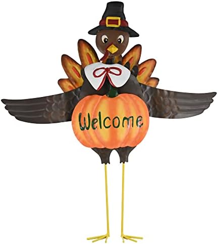 Turkey Yard Stake Pumpkin Decoration - Thanksgiving Outdoor Sign - 1 Set by Ornativity
