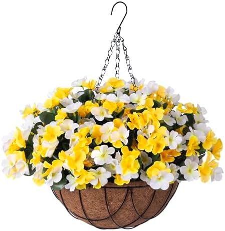 INXUGAO Artificial Hanging Flowers with Basket for Outdoor UV Resistant by INXUGAOArtificialFlowers