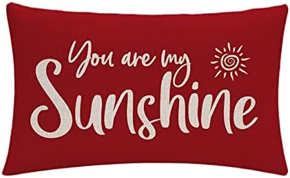 7COLORROOM 2Pack Farmhouse Decor Pillow Covers Hello Sunshine/You are My Sunshine Rectangular/Waist Cushion Covers Spring Summer Red Home Decorations Lumber Pillowcases 12" X 20" (Red) - Image 3