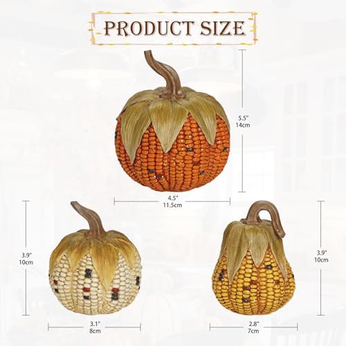 Briful Fall Corn Pumpkin Set 3PCS Resin Pumpkins Harvest Decorative Faux Corn Pumpkins for Home Thanksgiving Table Centerpiece Tray Display Indoor & Outdoor Autumn Decor - Image 2