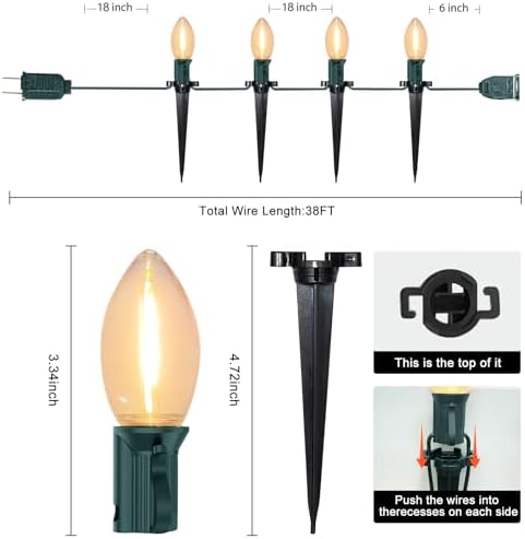 SUNSGNE C9 LED Christmas Pathway Lights Outdoor 38 Feet Sidewalk String Lights with Marker Stakes, 25 LED Clear Connectable Christmas Walkway Markers Lights for Outside Porch Garden Yard Lawn Decor - Image 2