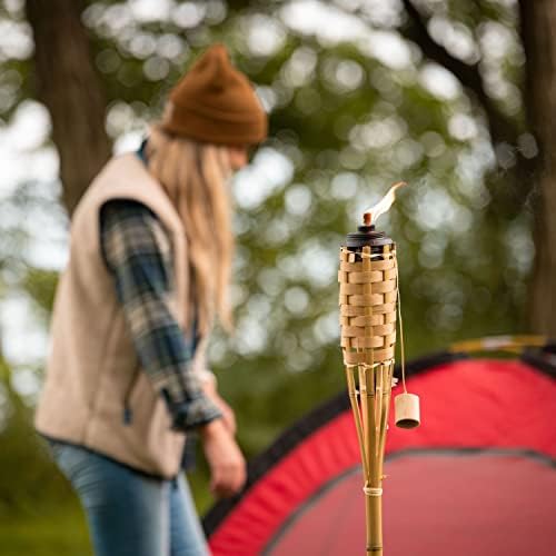 TIKI Bamboo Tiki Torches 4-Pack – Weather-Resistant Outdoor Décor with Easy-Pour Wide-Mouth Canister Refill for Patio, Garden, Backyard, and Parties, 57-Inch Citronella Torches - Image 4