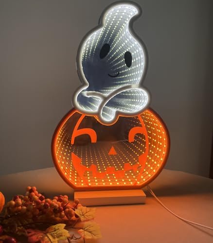LED Halloween Pumpkin Light, Cute Neon Pumpkin and Ghost Sign Decor,11.57 Inch Halloween 3D Infinity Lights with USB Powered for Table, Room, Party Decoration - Image 7