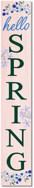 Pink Hello Spring Purple Flower Wooden Sign 8”x48” Welcome Sign and Porch Leaner Spring Decoration for Front Door Porch Yard Deck Patio Farmhouse Outdoor Indoor Vertical Decorn by Ymaotrade