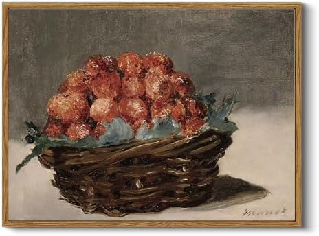 WHASAYART Raspberries Canvas Wall Art 12x16in, Vintage Fruit Still Life Framed Wall Decor, Rustic Farmhouse Kitchen Artwork Print, Fruit painting for Dining Room, Kitchen, Coffee Bar, Gift Ready by WHASAYART