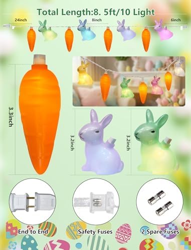 10 LED Bunny Carrot Camping String Lights, 8.5Ft Easter Decoration Outdoor - Image 3