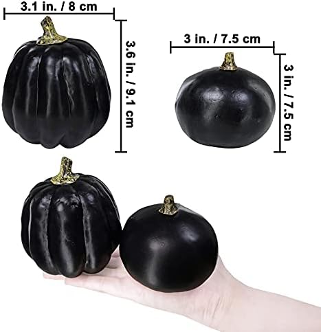 Winlyn 7 Pcs Assorted Artificial Black Pumpkins Halloween Faux Rustic Decorative Foam Pumpkins for Fall Halloween Thanksgiving Tabletop Centerpiece Mantel Kitchen Decor - Image 3
