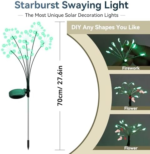 Solar Garden Lights 2 Pack Waterproof Swaying Starburst Lights Green - Image 2