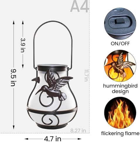 4 Pack Solar Lanterns Outdoor, Hummingbird Plastic Flickering Flame Lights, Hanging Solar Lantern Waterproof for Patio, Porch & Garden Decoration, Gifts for Women, Mom - Image 5