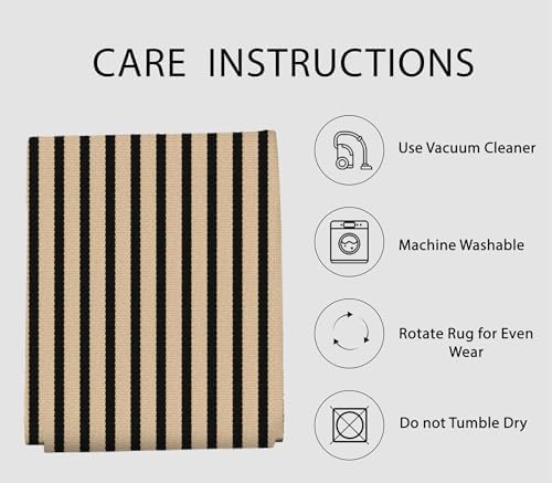 IOHOUZE 4x6 Striped Outdoor Rug, Washable Front Porch, Tan Black - Image 5