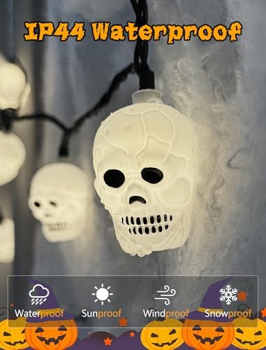 8.5Ft Halloween White Skull String Lights Outdoor, Halloween Decoration String Lights with 10 LED Skeleton Lights Waterproof, Hanging Holiday Lights for Indoor/Outdoor Yard Porch Patio Party Decor - Image 3