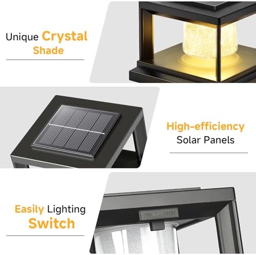 FOLKSMATE Solar Fence Post Cap Lights 12 Pack Outdoor Waterproof Black - Image 6