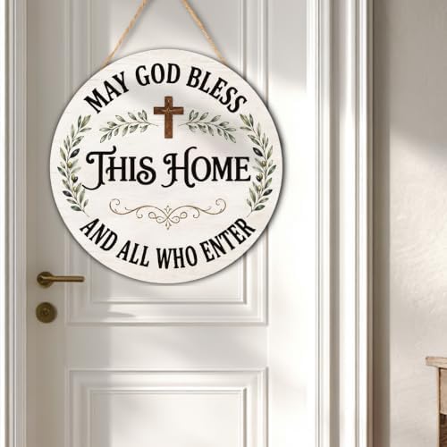 May God Bless This Home Wooden Hanging Sign for House Front Door, Christian Religion Welcome Sign for Porch Garden Patio - Image 7
