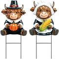 Amyhill 2 Pcs Thanksgiving Pilgrim Highland Cow Metal Garden Stakes Cow Figurines Outdoor Yard Decorations with Stakes Calf Statue Gifts Farmhouse Decor Sign for Home Lawn Porch Backyard Holiday Decor by Amyhill
