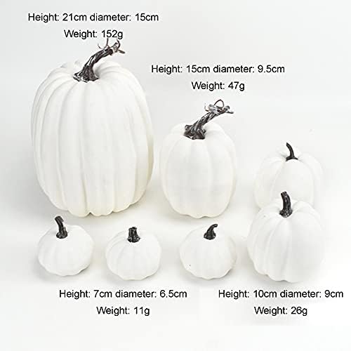 7Pcs Artificial Pumpkins of all Styles Halloween Decoration Rural Style Farmhouse Foam Pumpkin Harvest Season Thanksgiving Day is Suitable for Table top House Dining Table Party Decoration (White) - Image 3