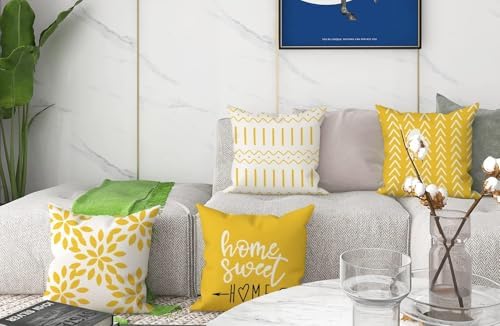YCOLL Pillow Covers 22x22 Set of 4, Modern Sofa Throw Pillow Cover, Decorative Outdoor Linen Fabric Pillow Case for Couch Bed Car, Yellow - Image 7