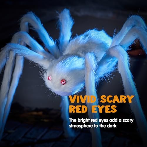 JOYIN Halloween Outdoor Decorations Giant Spider, Scary Large Spider Props for Yard Lawn Halloween Outside Decor and Indoor Party Decor, White (Standing Height is 15 inches) - Image 3