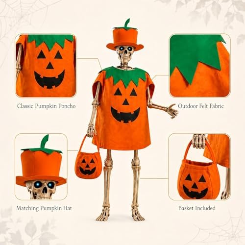 3 Pcs Pumpkin Outfits Set for 12 Ft Skeleton Halloween Yard Decor - Image 4