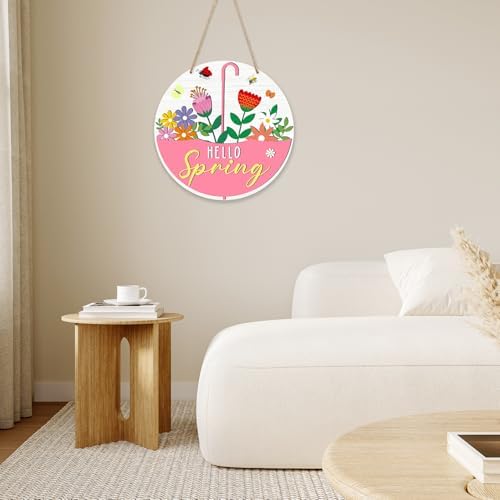 Hello Spring Door Sign, Umbrella Flower Welcome Wood Hanging Decor, Floral Farmhouse Porch Front Door Outside Decorations -015 - Image 4