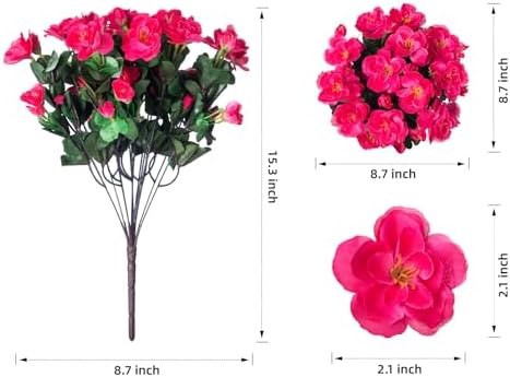 HyeFlora Artificial Faux Outdoor Flowers Plants for Spring Summer Decoration, Fake Silk Hotpink Camellia UV Resistant Look Real for Planter Outside Front Door Porch Patio Balcony, 3 Large Bundles - Image 4