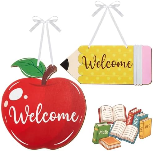 Jetec 2 Pcs Welcome Back to School Wood Hanging Sign for Prek Elementary by Jetec