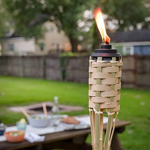 TIKI Bamboo Tiki Torches 4-Pack – Weather-Resistant Outdoor Décor with Easy-Pour Wide-Mouth Canister Refill for Patio, Garden, Backyard, and Parties, 57-Inch Citronella Torches - Image 2